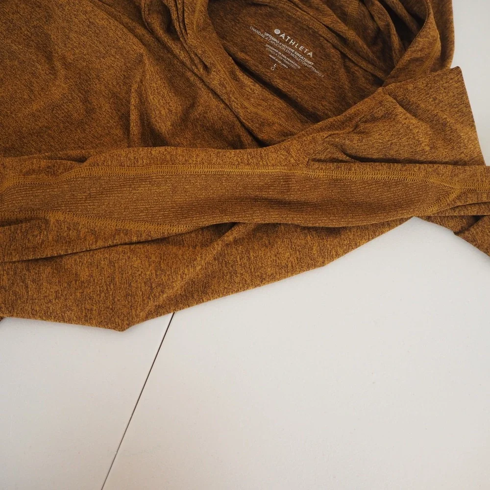 Athleta Uptempo II‎ Hoodie Sweatshirt Large Brown Heather Longsleeve Funnel Neck - Picture 6 of 9